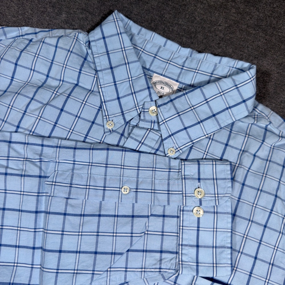 Brooks Brothers Button Down Shirt Mens XL Blue Plaid Regent Fit Long Sleeve